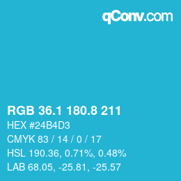カラーコード: RGB 36.1 180.8 211 | qconv.com