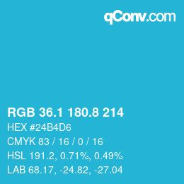 カラーコード: RGB 36.1 180.8 214 | qconv.com