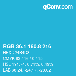 カラーコード: RGB 36.1 180.8 216 | qconv.com