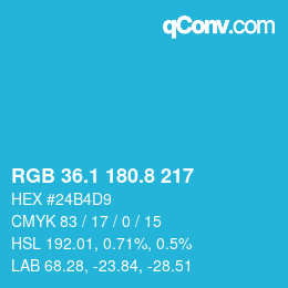 Color code: RGB 36.1 180.8 217 | qconv.com