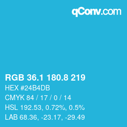 Color code: RGB 36.1 180.8 219 | qconv.com