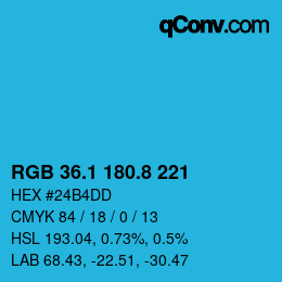 カラーコード: RGB 36.1 180.8 221 | qconv.com