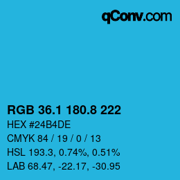 カラーコード: RGB 36.1 180.8 222 | qconv.com