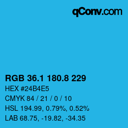 カラーコード: RGB 36.1 180.8 229 | qconv.com