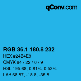 Color code: RGB 36.1 180.8 232 | qconv.com