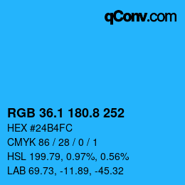 Color code: RGB 36.1 180.8 252 | qconv.com