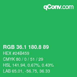カラーコード: RGB 36.1 180.8 89 | qconv.com