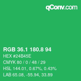 カラーコード: RGB 36.1 180.8 94 | qconv.com