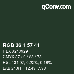 カラーコード: RGB 36.1 57 41 | qconv.com