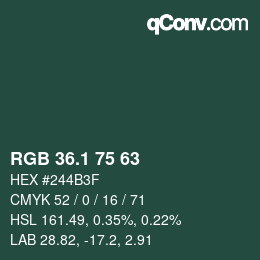 カラーコード: RGB 36.1 75 63 | qconv.com