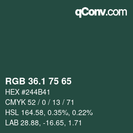 カラーコード: RGB 36.1 75 65 | qconv.com