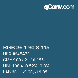 カラーコード: RGB 36.1 90.8 115 | qconv.com