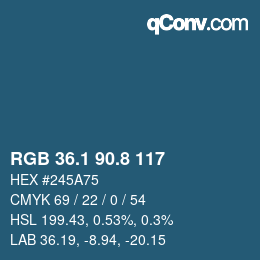 カラーコード: RGB 36.1 90.8 117 | qconv.com