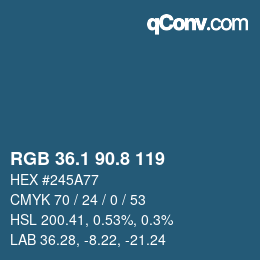 カラーコード: RGB 36.1 90.8 119 | qconv.com