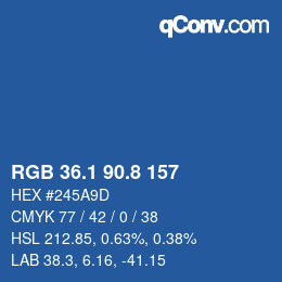 カラーコード: RGB 36.1 90.8 157 | qconv.com