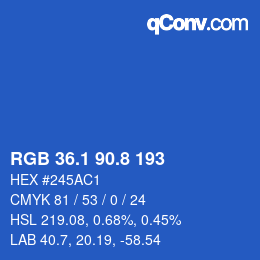 Color code: RGB 36.1 90.8 193 | qconv.com