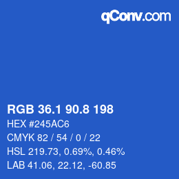 Color code: RGB 36.1 90.8 198 | qconv.com