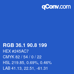 カラーコード: RGB 36.1 90.8 199 | qconv.com