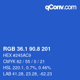 カラーコード: RGB 36.1 90.8 201 | qconv.com