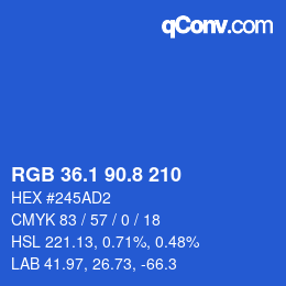 Color code: RGB 36.1 90.8 210 | qconv.com