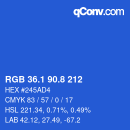 カラーコード: RGB 36.1 90.8 212 | qconv.com