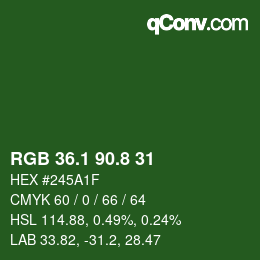 カラーコード: RGB 36.1 90.8 31 | qconv.com