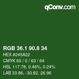 Color code: RGB 36.1 90.8 34 | qconv.com