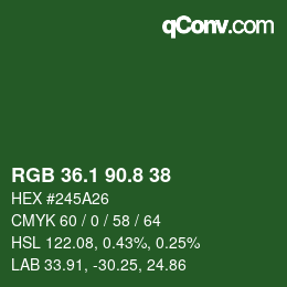 カラーコード: RGB 36.1 90.8 38 | qconv.com
