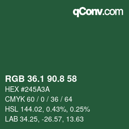 Color code: RGB 36.1 90.8 58 | qconv.com