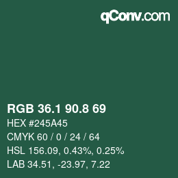 カラーコード: RGB 36.1 90.8 69 | qconv.com