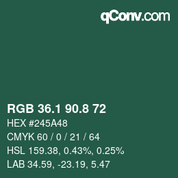 Color code: RGB 36.1 90.8 72 | qconv.com