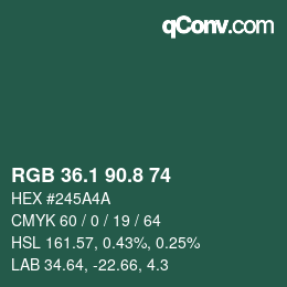 カラーコード: RGB 36.1 90.8 74 | qconv.com