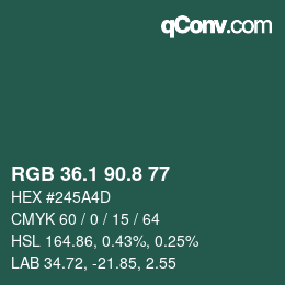 Color code: RGB 36.1 90.8 77 | qconv.com