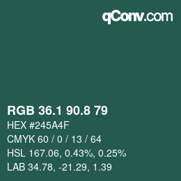 Color code: RGB 36.1 90.8 79 | qconv.com