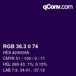 カラーコード: RGB 36.3 0 74 | qconv.com