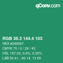 カラーコード: RGB 36.3 144.4 103 | qconv.com