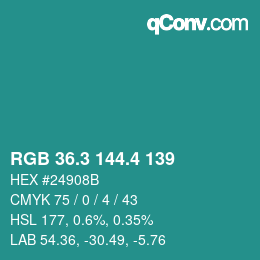 カラーコード: RGB 36.3 144.4 139 | qconv.com