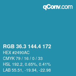 カラーコード: RGB 36.3 144.4 172 | qconv.com