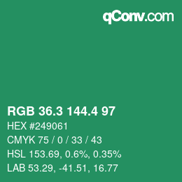 カラーコード: RGB 36.3 144.4 97 | qconv.com