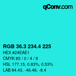 カラーコード: RGB 36.3 234.4 225 | qconv.com