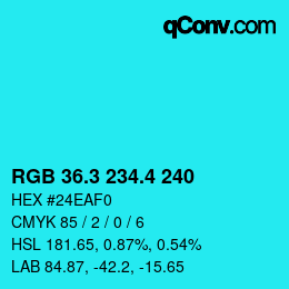 カラーコード: RGB 36.3 234.4 240 | qconv.com