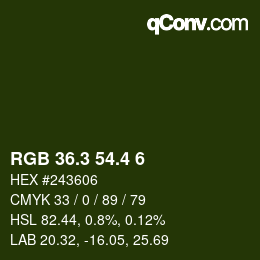 カラーコード: RGB 36.3 54.4 6 | qconv.com