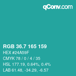 カラーコード: RGB 36.7 165 159 | qconv.com