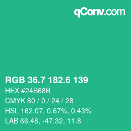 カラーコード: RGB 36.7 182.6 139 | qconv.com