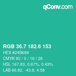 カラーコード: RGB 36.7 182.6 153 | qconv.com