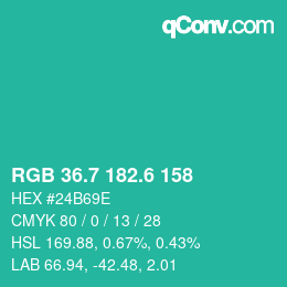 カラーコード: RGB 36.7 182.6 158 | qconv.com