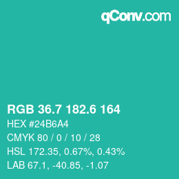 カラーコード: RGB 36.7 182.6 164 | qconv.com