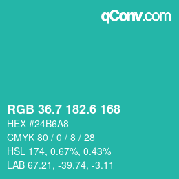 カラーコード: RGB 36.7 182.6 168 | qconv.com