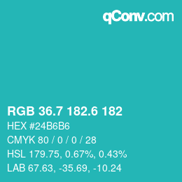 カラーコード: RGB 36.7 182.6 182 | qconv.com