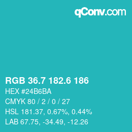 カラーコード: RGB 36.7 182.6 186 | qconv.com